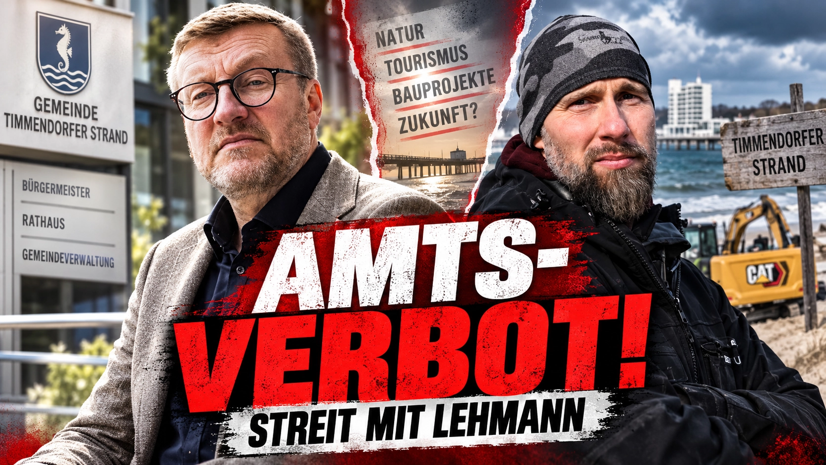 Timmendorfer Bürgermeister Sven Partheil-Böhnke und Robert Marc Lehmann in einem konflikthaften Titelbild zum Amtsverbot und Streit in Timmendorfer Strand.