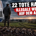 Illegale Hasenjagd in England: Ein besorgter Landwirt auf einem Feld in Kent nach der Entdeckung von 22 toten Hasen bei einer illegalen Hasenjagd in England.