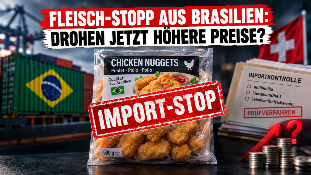 Ein symbolischer Importstopp für betroffene Fleisch- und Fleischerzeugnisse aus Brasilien in der Schweiz auf einer Produktverpackung.