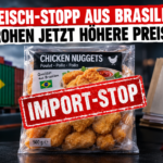Ein symbolischer Importstopp für betroffene Fleisch- und Fleischerzeugnisse aus Brasilien in der Schweiz auf einer Produktverpackung.