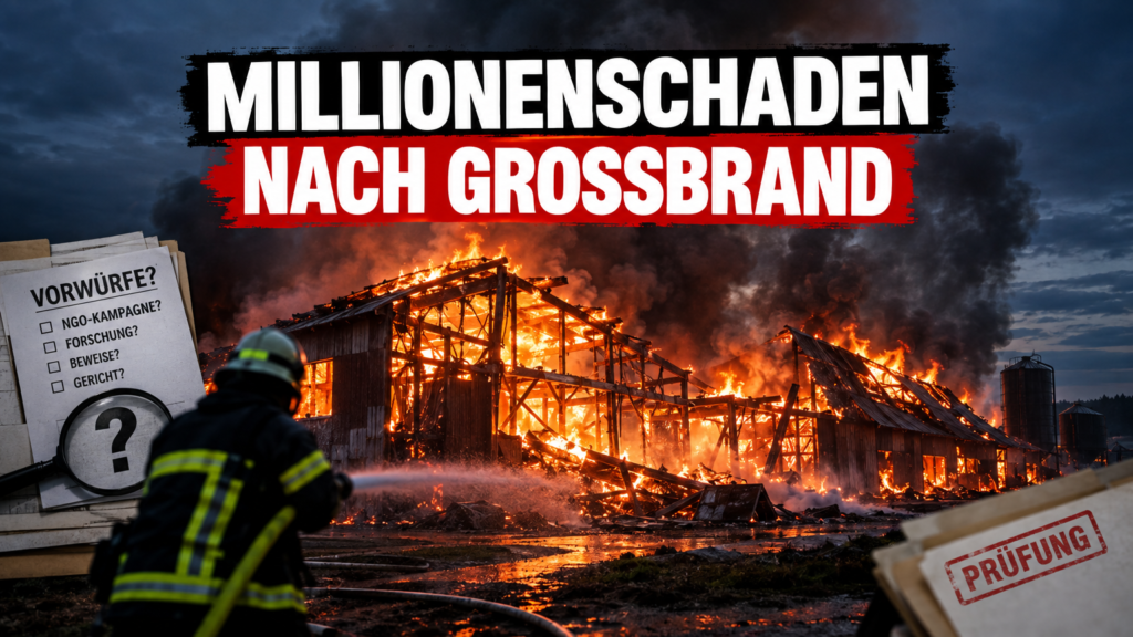 Einsatzkräfte bekämpfen den verheerenden Brand auf Bauernhof in Grosselfingen bei Nacht