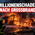 Einsatzkräfte bekämpfen den verheerenden Brand auf Bauernhof in Grosselfingen bei Nacht
