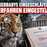 Staatsanwaltschaft Leipzig stellt Verfahren ein: Eine Amurtiger-Mutter in ihrem Gehege neben juristischen Dokumenten, nachdem die Staatsanwaltschaft Leipzig das Verfahren einstellt.