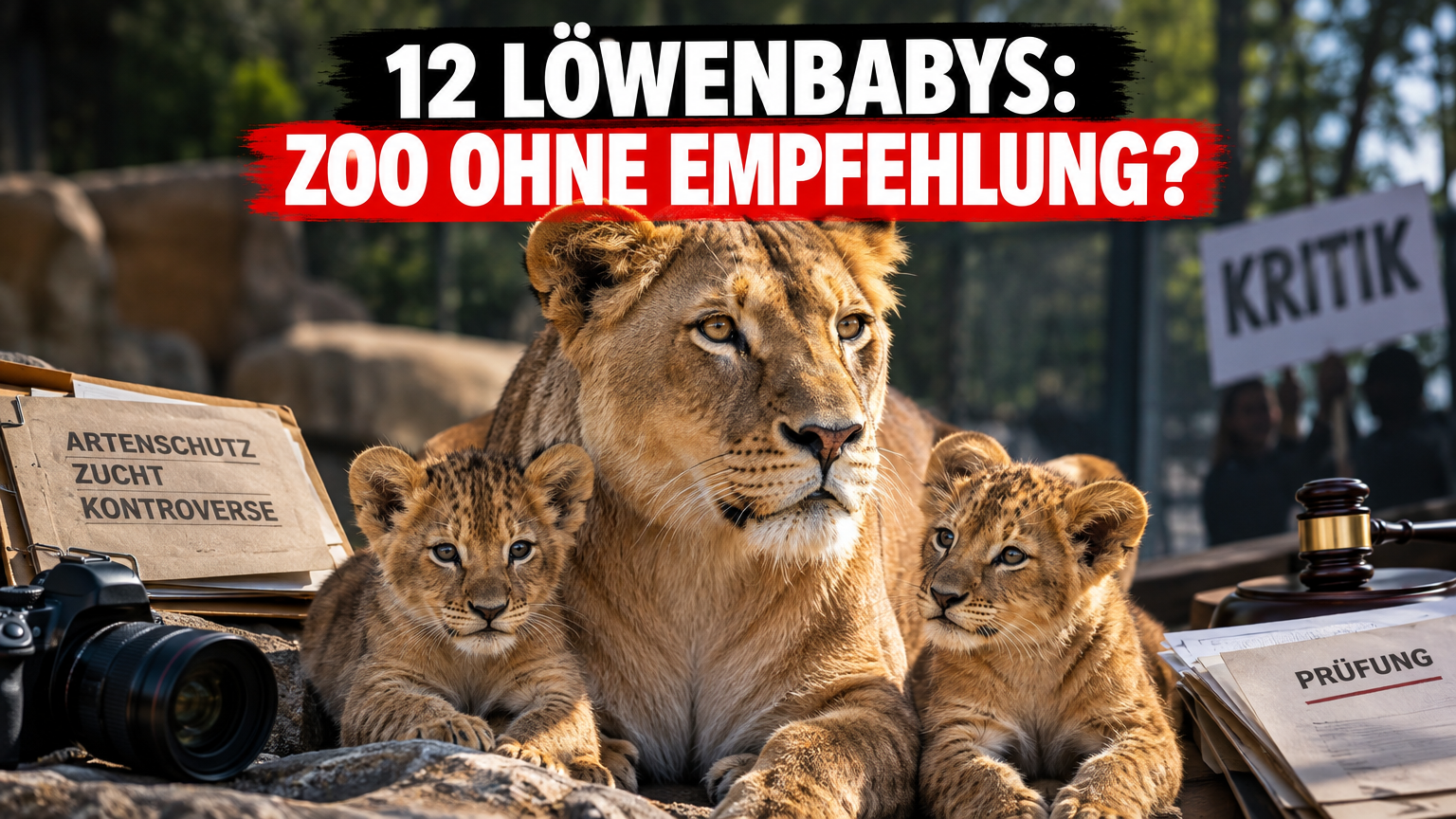 Eine Löwin mit ihren Jungtieren im Zoo Dortmund, wo die Zucht ohne EEP-Empfehlung für Diskussionen sorgt.