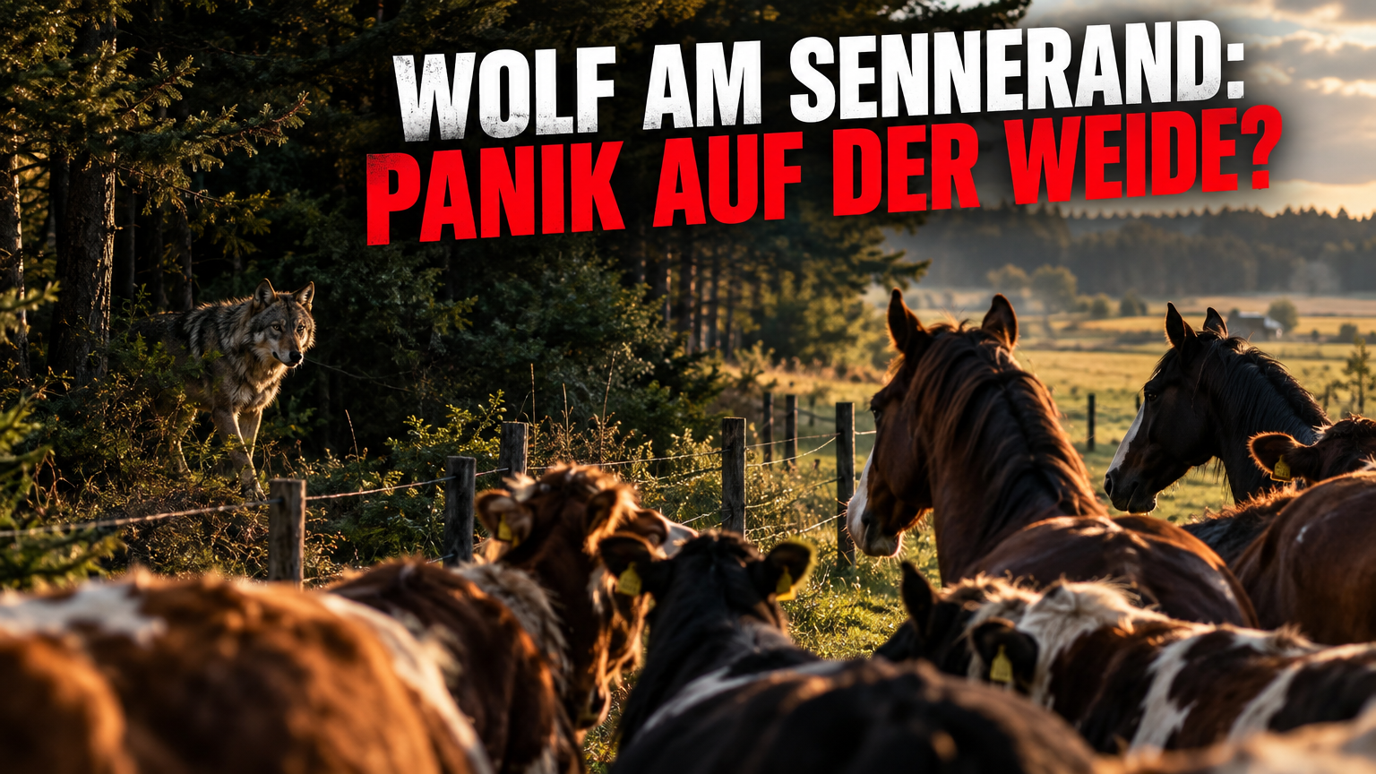 Ein wachsamer Wolf am Waldrand nahe der Senne, der bei Weidetieren für Unruhe sorgt, im Kontext aktueller Wolfshinweise.