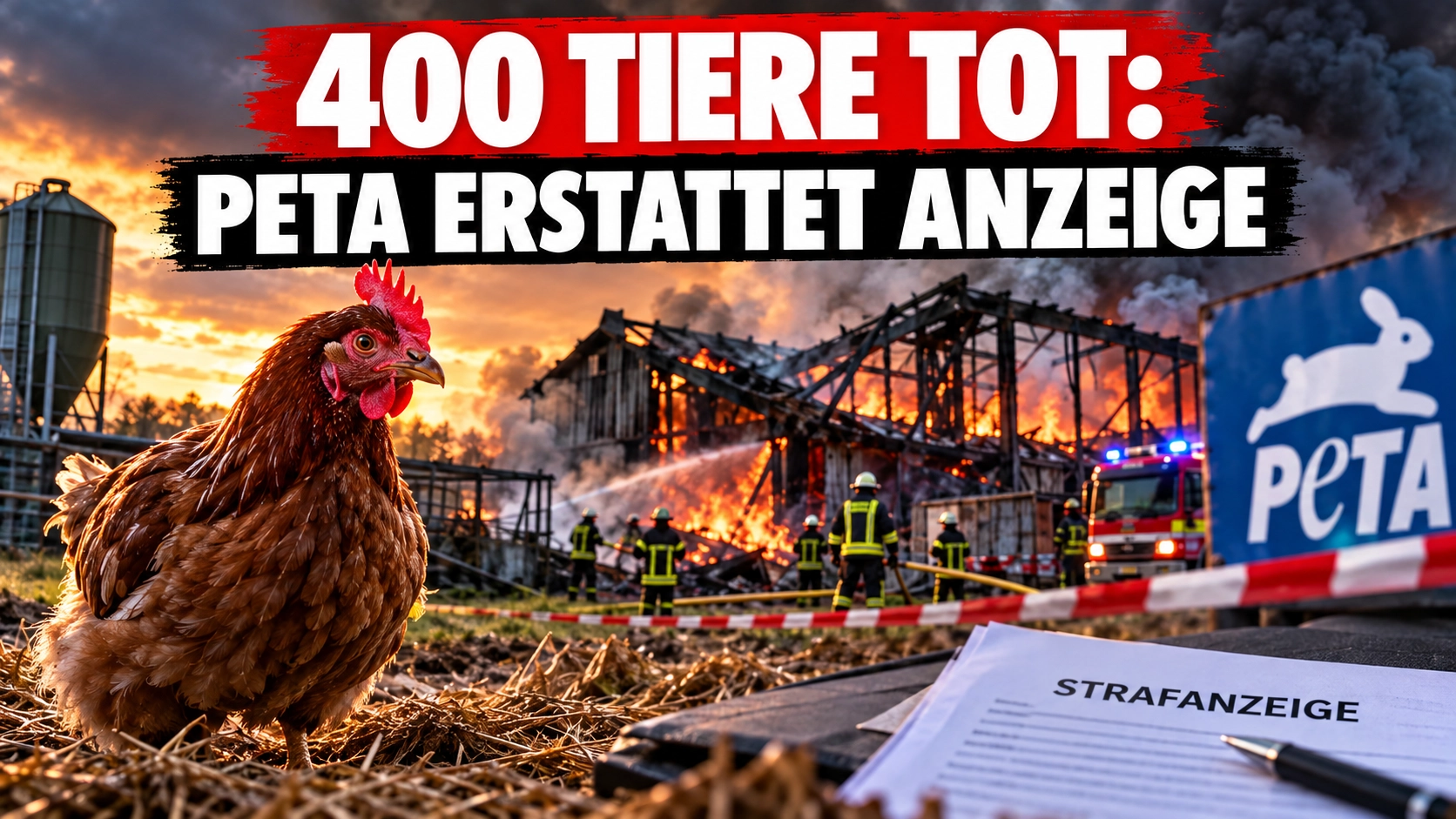 Brand bei Grosselfingen: PETA erstattet Strafanzeige nach Tod von rund 400 Tieren