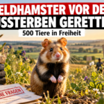 Ein Feldhamster steht aufmerksam in einem strukturreichen Getreidefeld bei der Wiederansiedlung des Feldhamsters bei Wiedemar.