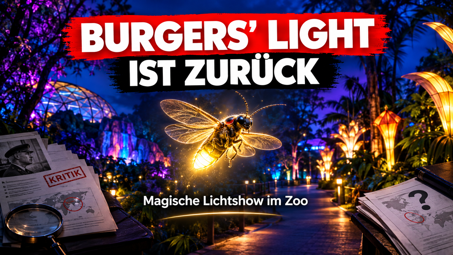 Burgers’ Light: Burgers’ Zoo bringt seine Lichtshow nach sieben Jahren zurück 1 Ein leuchtendes Glühwürmchen führt Besucher durch die magische Lichtshow Burgers’ Light im Burgers’ Zoo.