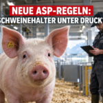Ein gesundes Schwein in einem modernen Schweizer Stall, das die neue ASP-Konformität durch verbesserte Biosicherheit symbolisiert.