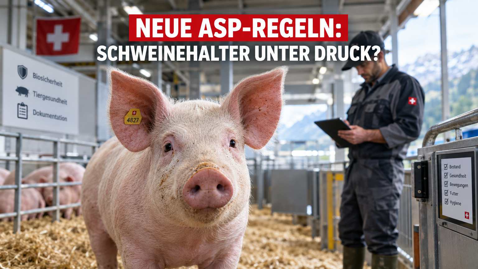 Neue Biosicherheitsregeln für Schweinehalter in der Schweiz: Was ASP-Konformität jetzt verlangt 1 Ein gesundes Schwein in einem modernen Schweizer Stall, das die neue ASP-Konformität durch verbesserte Biosicherheit symbolisiert.