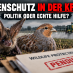 Symbolische Darstellung der Wildtierkriminalität im Vereinigten Königreich mit gefährdeten Arten und behördlichen Akten.