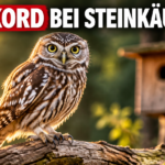 Sechs Steinkäuze ausgewildert im Rahmen des Artenschutzprojekts Heidelberg auf einem Ast sitzend.
