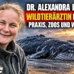 Dr. Alexandra Dörnath als Wildtierärztin mit Affe und Wal Timmy am Strand