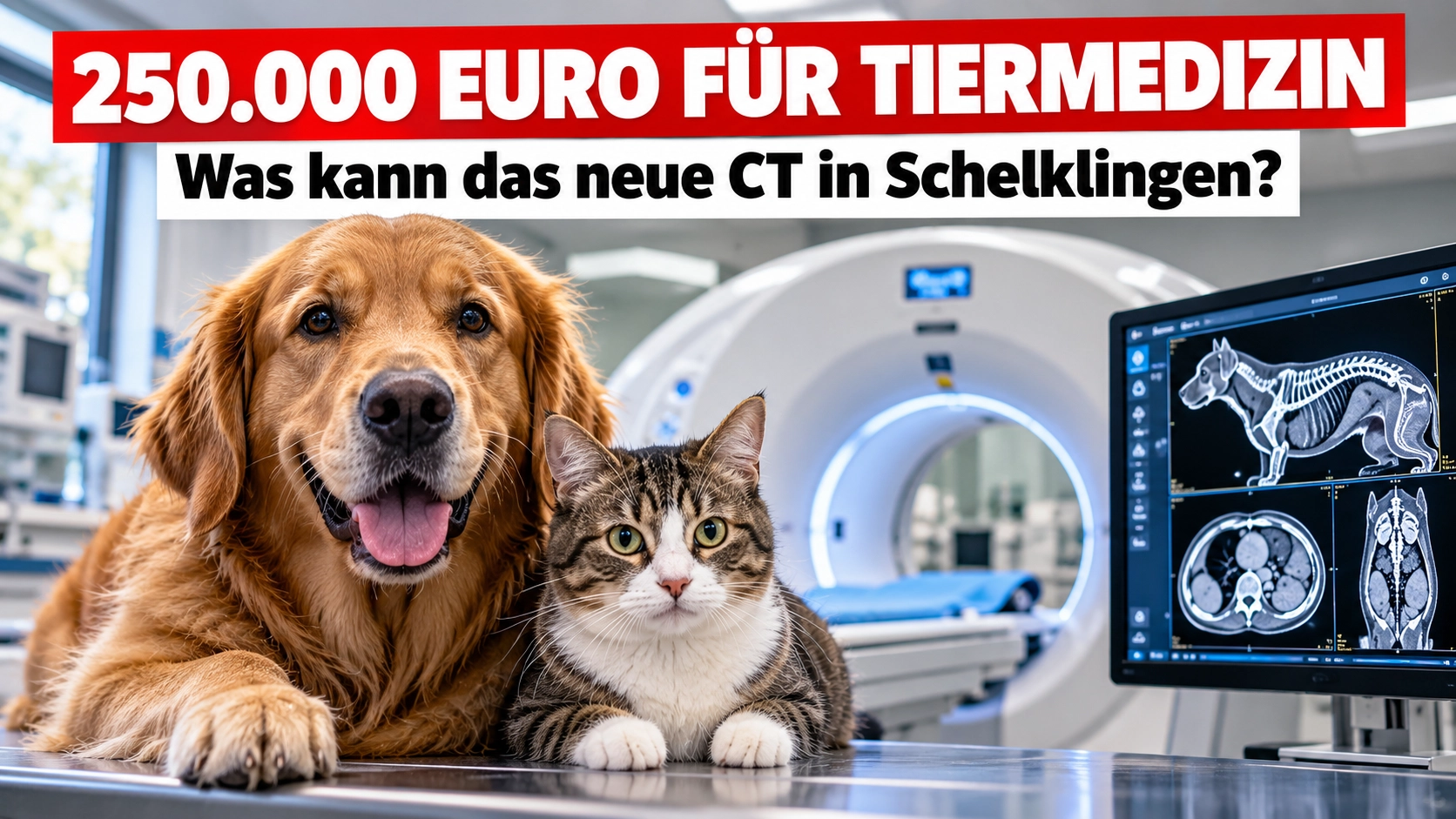 Landesschau Baden-Württemberg: Hund und Katze vor einem modernen CT-Gerät in einer Tierarztpraxis in Schelklingen