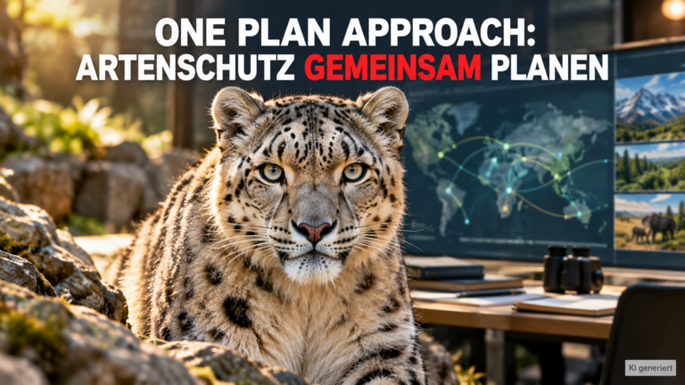 One Plan Approach Zoo Zürich: Ein majestätischer Schneeleopard im Zoo Zürich als Symbol für den One Plan Approach zur Rettung bedrohter Arten.