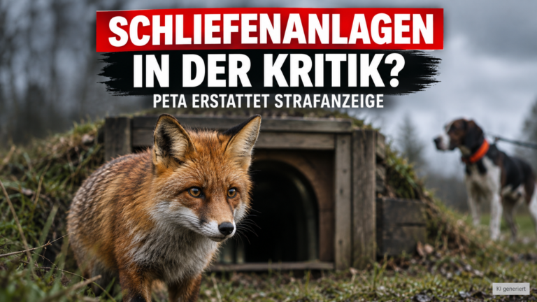 Ein Fuchs vor einer Schliefenanlage, nachdem Peta erstattet Strafanzeige gegen die Betreiber im Kreis Borken hat.