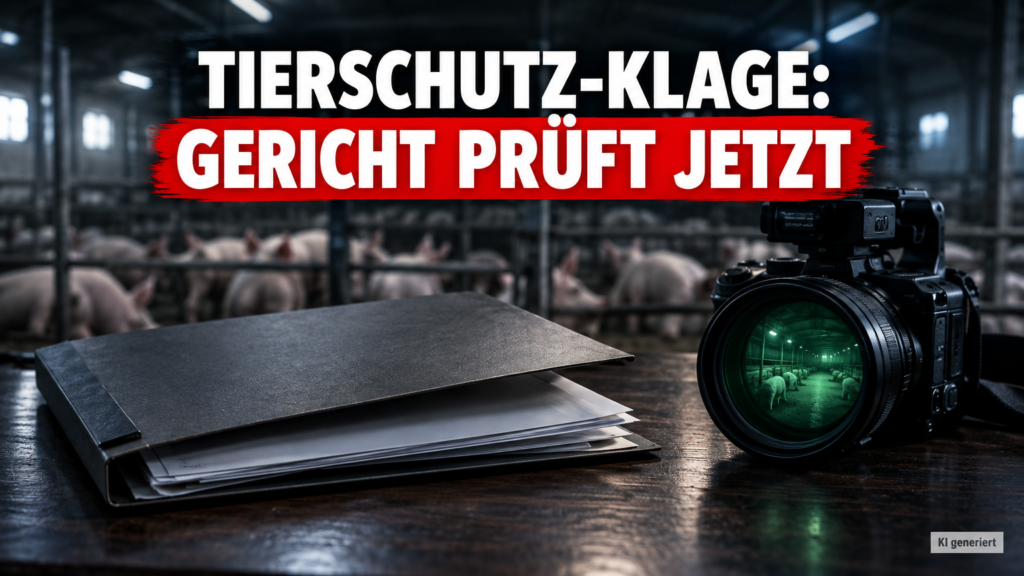 Anklage gegen Velener Landwirt wegen Verstößen gegen das Tierschutzgesetz: Symbolische Darstellung der Anklage gegen einen Velener Landwirt wegen Verstößen gegen das Tierschutzgesetz mit juristischen Unterlagen und Kameraausrüstung.