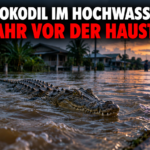 Ein gefährliches Krokodil in Chachoengsao, das nach Überschwemmungen in einem Wohngebiet gesichtet wurde.