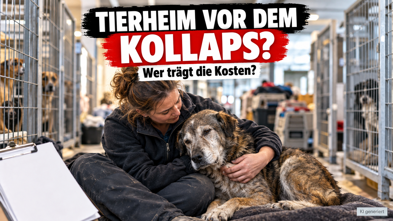 Tierheim St. Pölten kämpft mit Kosten: Ein Tierpfleger tröstet einen Hund im Tierheim St. Pölten, das aktuell mit Kosten kämpft.
