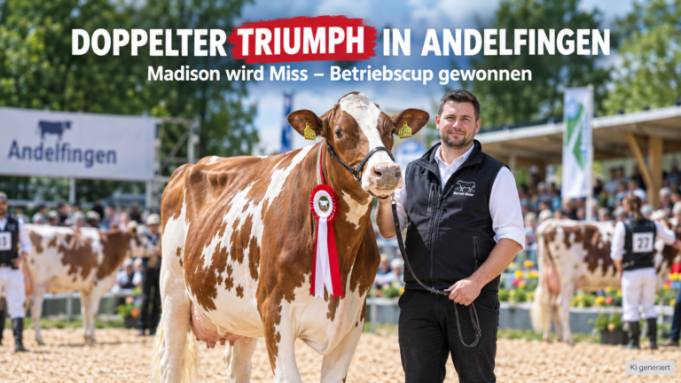Michael Maier präsentiert seine erfolgreiche Kuh Madison bei der Regionalschau Andelfingen