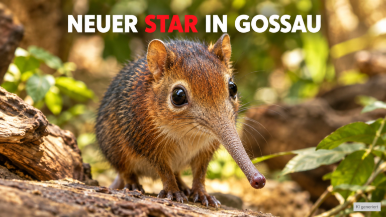 Ein niedliches Rüsselhündchen zieht im Walter Zoo in Gossau ein und erkundet neugierig sein neues Gehege.