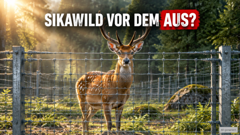 Ein majestätisches Sikawild steht sicher hinter einem stabilen Zaun, der das EU-Haltungsverbot für Sikawild symbolisiert.