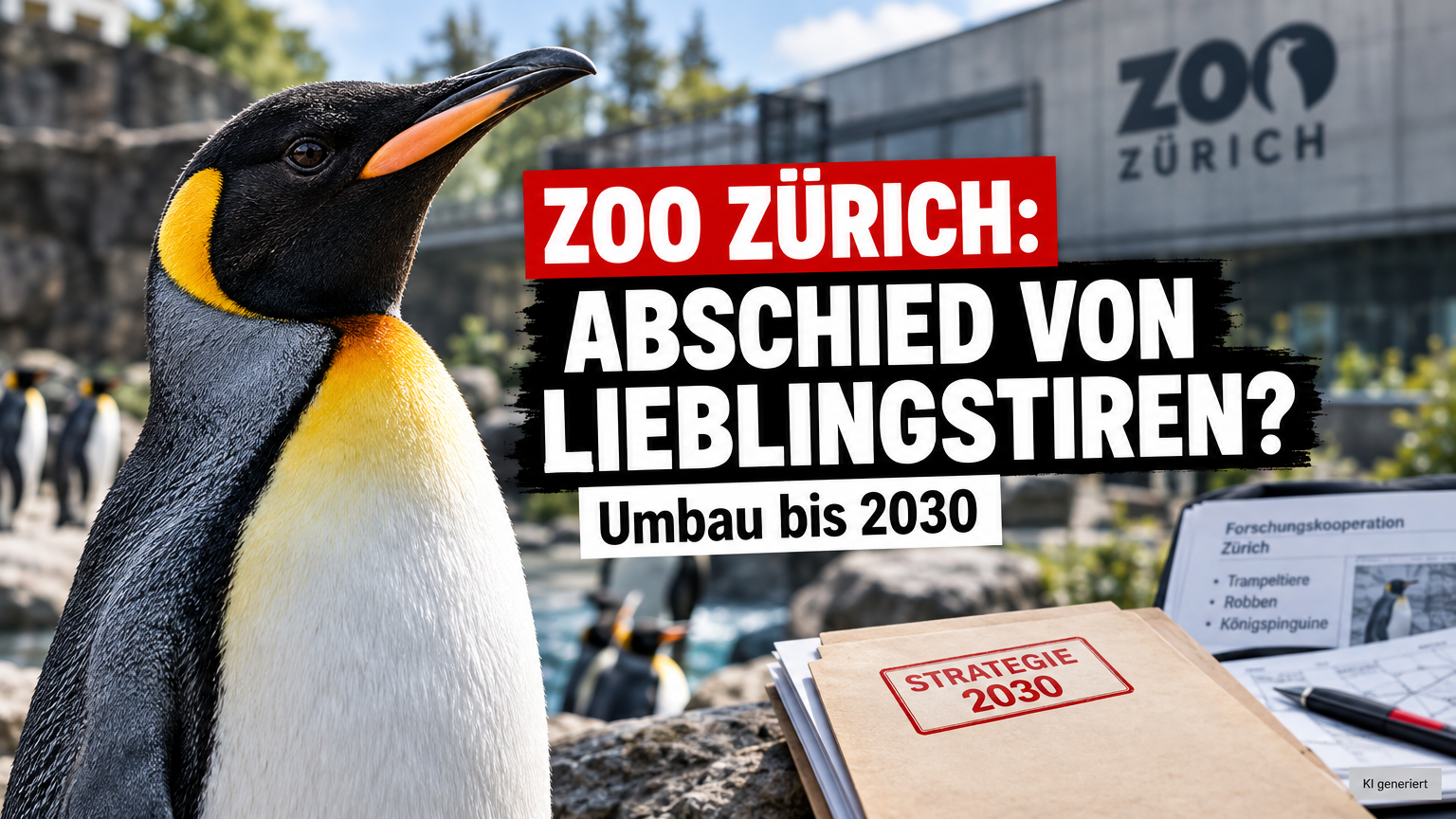 Zoo Zürich Neuausrichtung Artenschutz: Trampeltiere und Königspinguine ziehen bis 2030 aus 1 Zoo Zürich Neuausrichtung Artenschutz: Ein Königspinguin im Zoo Zürich vor dem Hintergrund der strategischen Neuausrichtung Artenschutz bis 2030.