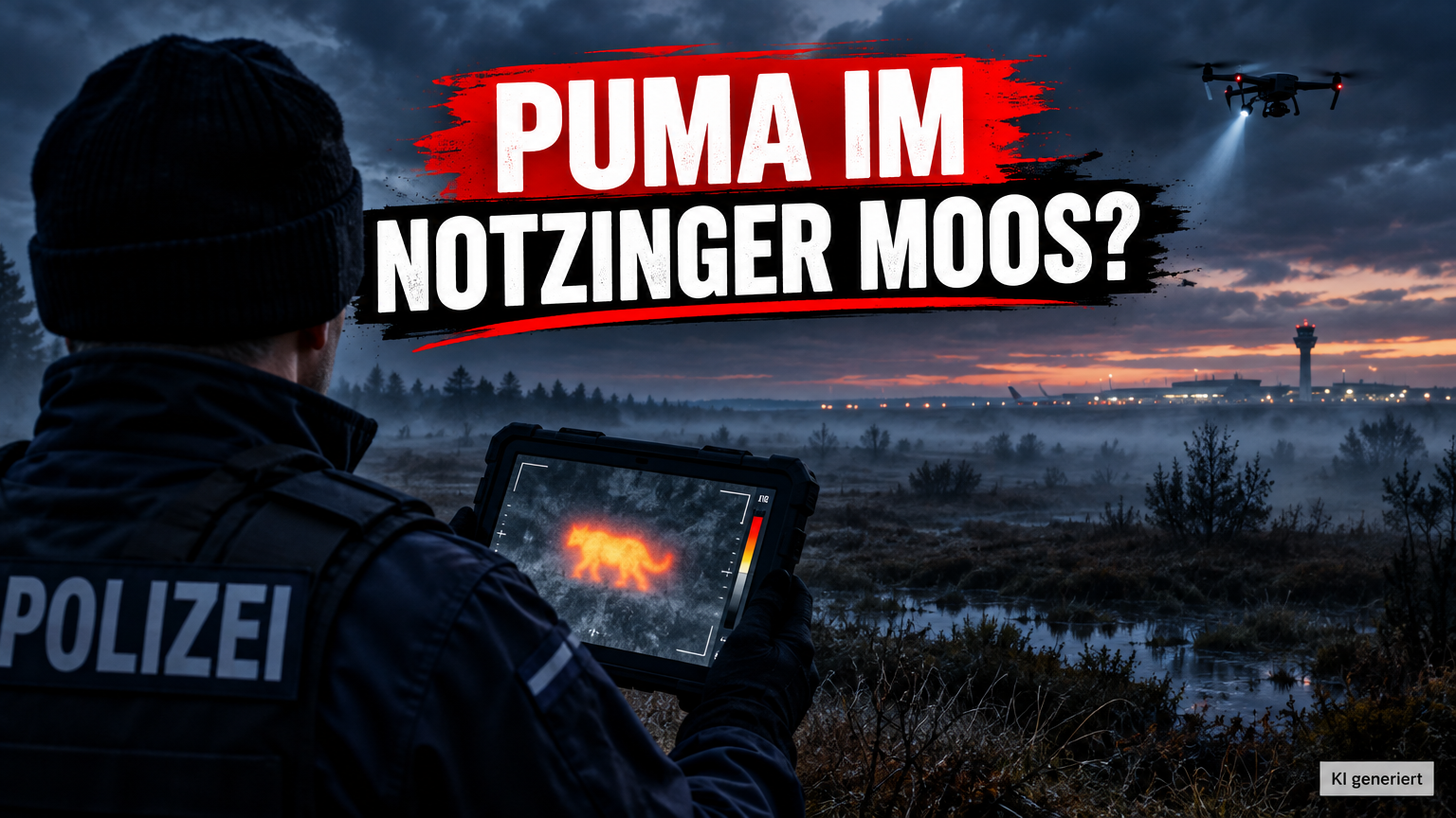 Polizeibeamter bei der Suche nach einer mutmaßlichen Puma-Sichtung in Oberbayern im Notzinger Moos