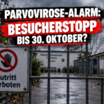 Geschlossenes Tor des Albert-Schweitzer-Tierheim Essen mit Zutritt-verboten-Schild aufgrund von Parvovirose im Albert-Schweitzer-Tierheim Essen.