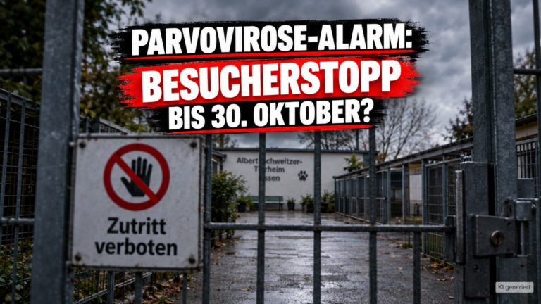 Geschlossenes Tor des Albert-Schweitzer-Tierheim Essen mit Zutritt-verboten-Schild aufgrund von Parvovirose im Albert-Schweitzer-Tierheim Essen.