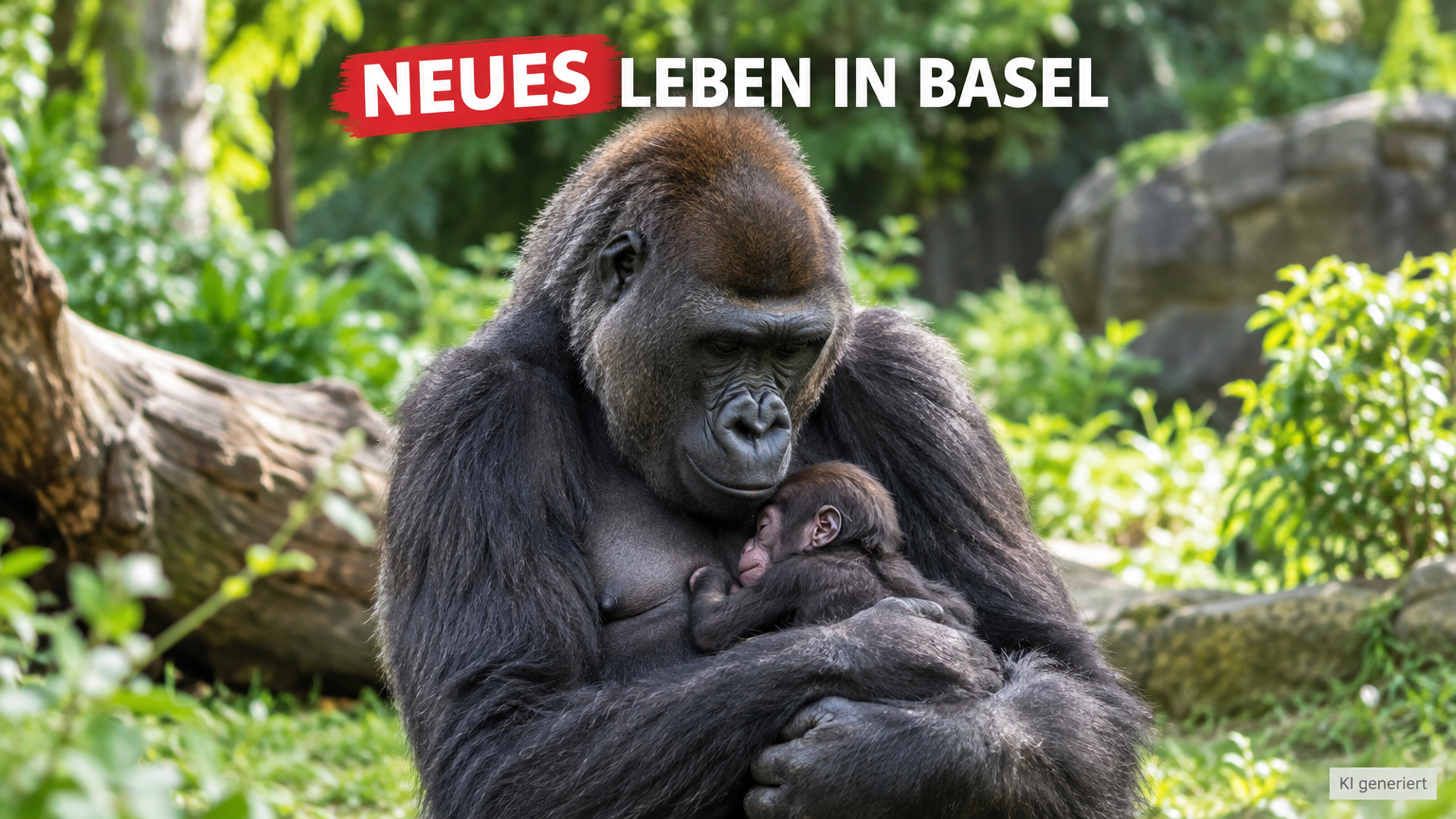 Gorilla-Baby im Zoo Basel: Makala hält ihr Neugeborenes Xola schützend im Arm.