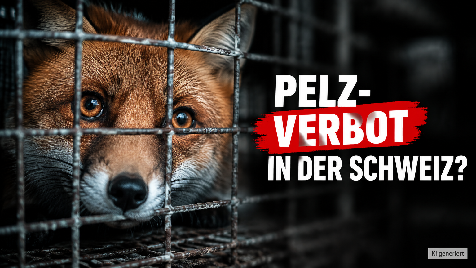 Ein Fuchs hinter einem Drahtgitter symbolisiert das neue Import- und Handelsverbot für tierquälerisch erzeugte Pelze in der Schweiz.