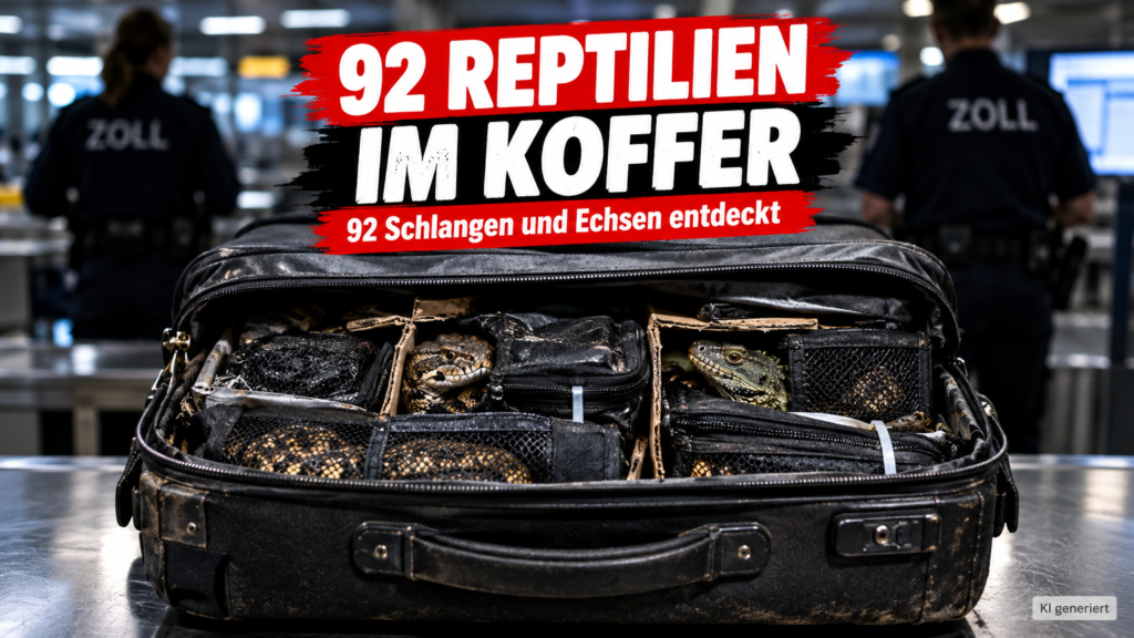 Zollbeamte haben am Flughafen Köln/Bonn mehr als 90 Schlangen und Echsen in Koffer entdeckt, die unter grausamen Bedingungen geschmuggelt wurden.
