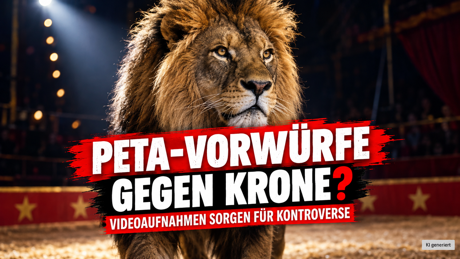 Ein Löwe im Scheinwerferlicht während einer Vorstellung beim Circus Krone in Goslar, umgeben von Vorwürfen der Tierrechtsorganisation PETA.