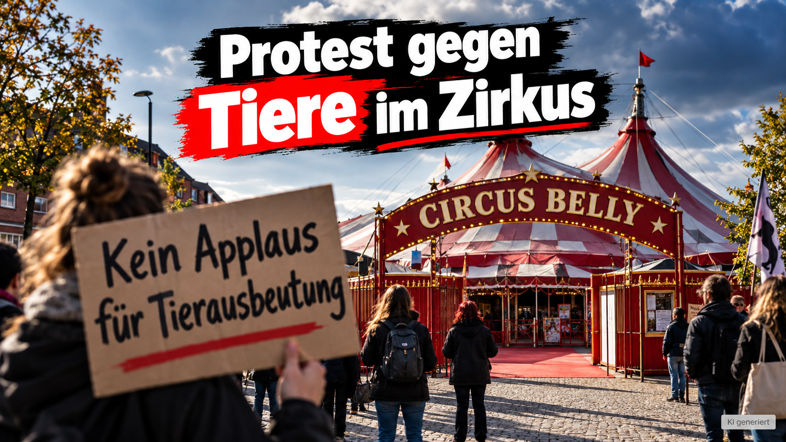 Tierschützer führen einen Protest gegen Tiere im Zirkus vor dem Eingang des Circus Belly in Lüneburg durch.