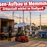 KI-generiertes Symbolbild. Zirkus Charles Knie in Memmingen: Aufbau im Stadtpark Neue Welt beginnt