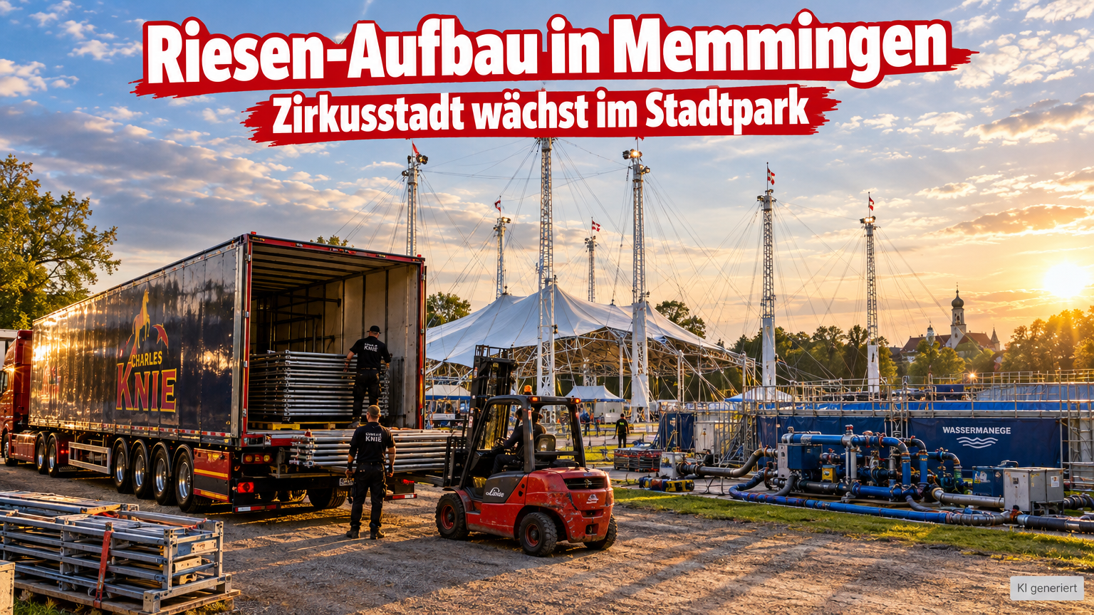 Zirkus Charles Knie in Memmingen: Aufbau im Stadtpark Neue Welt beginnt 1 KI-generiertes Symbolbild. Zirkus Charles Knie in Memmingen: Aufbau im Stadtpark Neue Welt beginnt