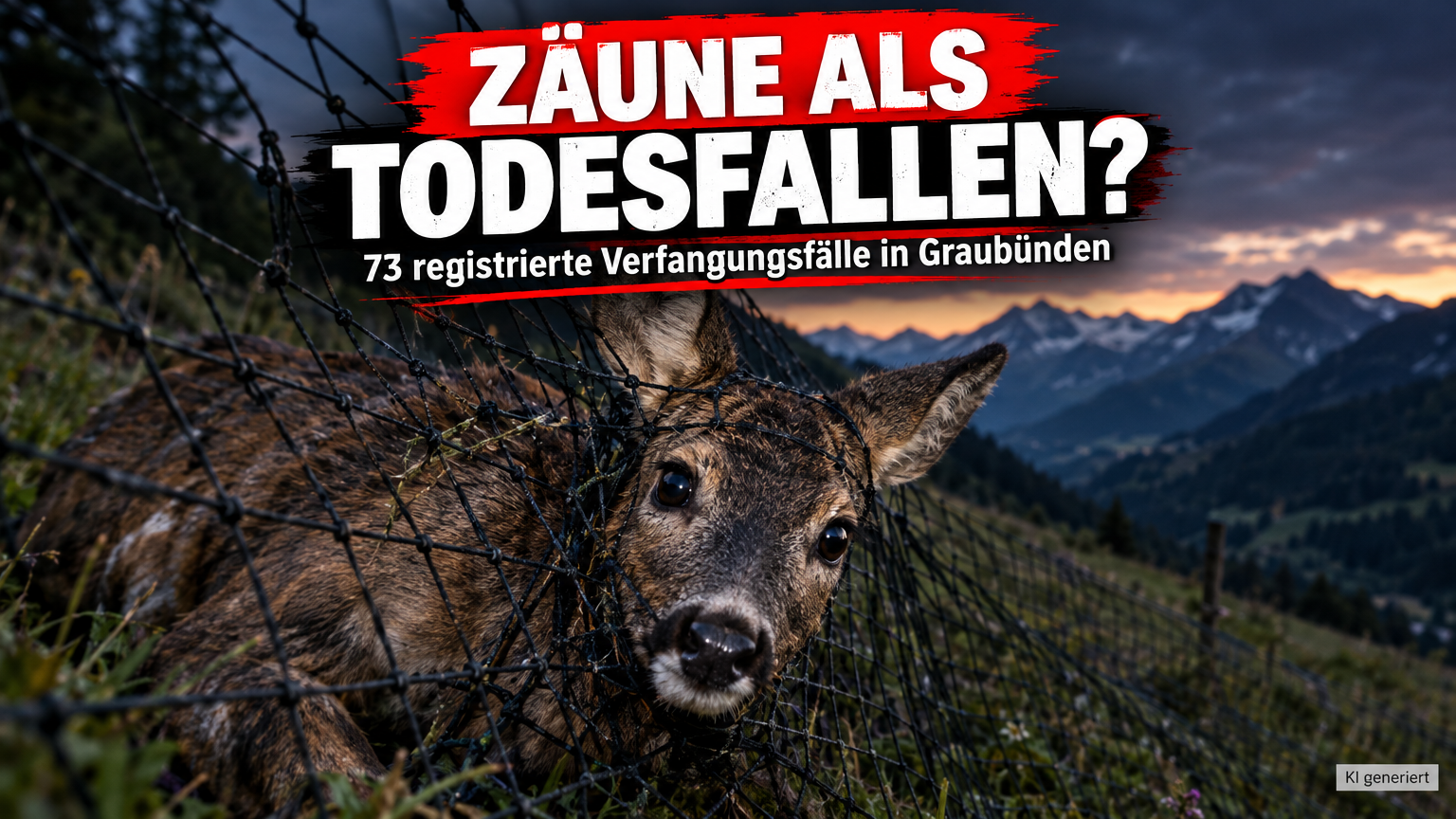 Zäune als Tierfallen: 73 registrierte Verfangungen in Graubünden 1 KI-generiertes Symbolbild. Zäune als Tierfallen: 73 registrierte Verfangungen in Graubünden