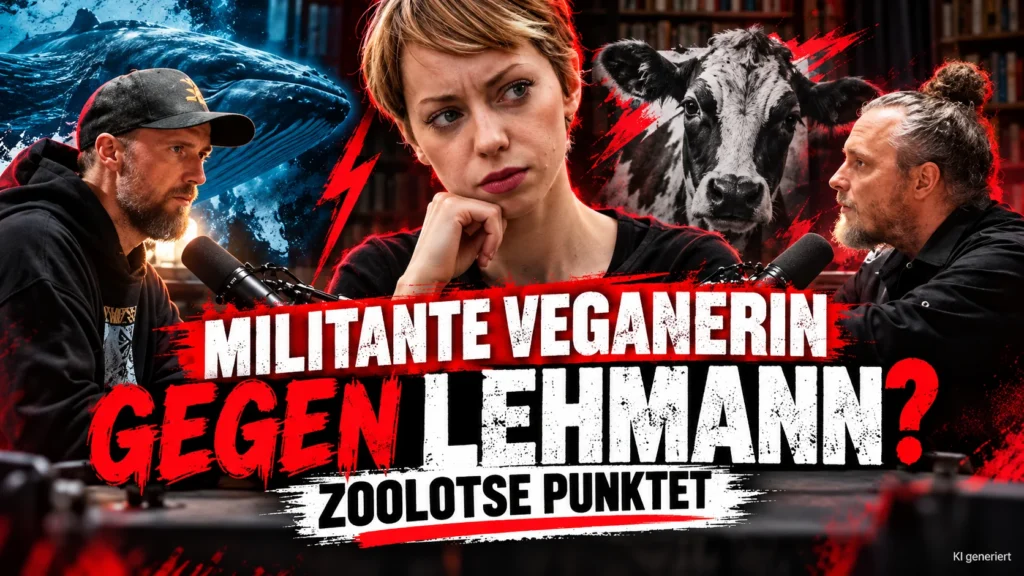 Robert Marc Lehmann im Streitgespräch mit dem Zoolotsen, während die Militante Veganerin überraschend dessen Argumentation unterstützt.