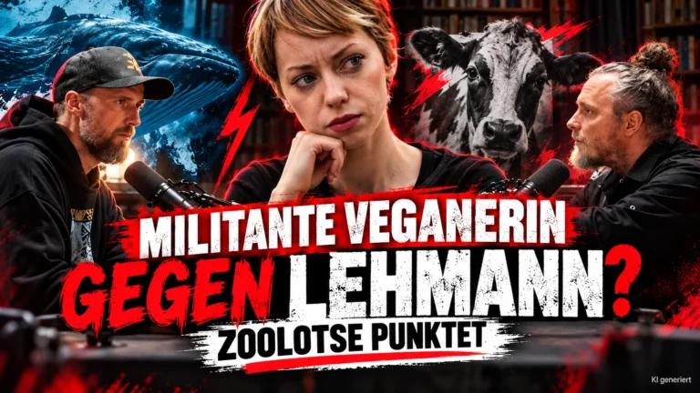 Robert Marc Lehmann im Streitgespräch mit dem Zoolotsen, während die Militante Veganerin überraschend dessen Argumentation unterstützt.