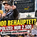 Robert Marc Lehmann bei der Anti-Zoo-Demo in Berlin mit dem Hinweis auf 4.000 behauptete und 2.500 von der Polizei geschätzte Teilnehmer.